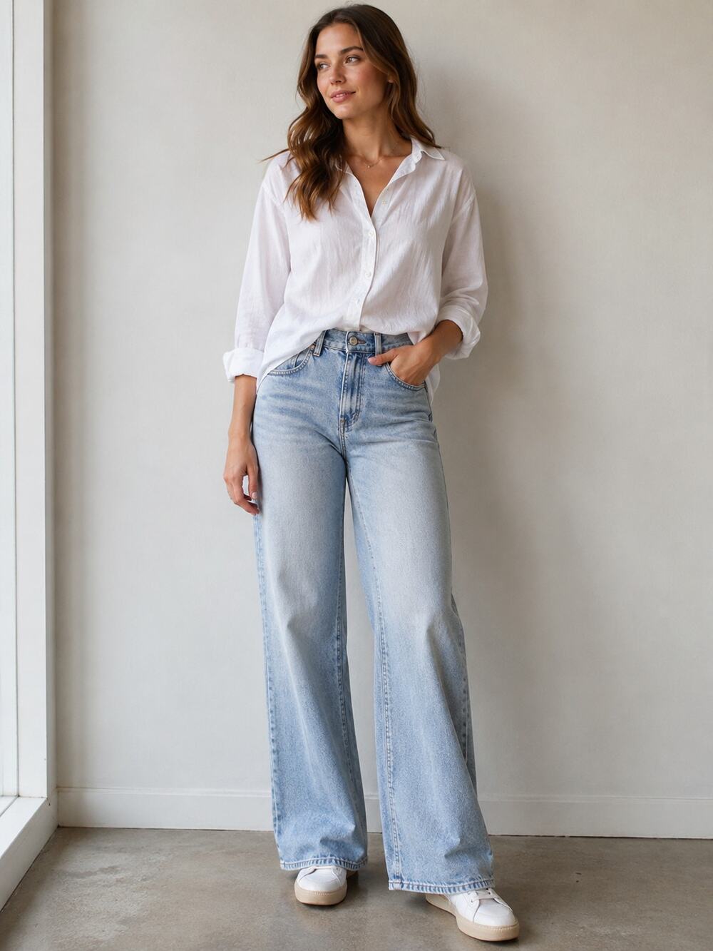 VIAVIA Women's SZ 29 100% Cotton High Rise Wide Leg Light Wash Jeans SSN-VO1